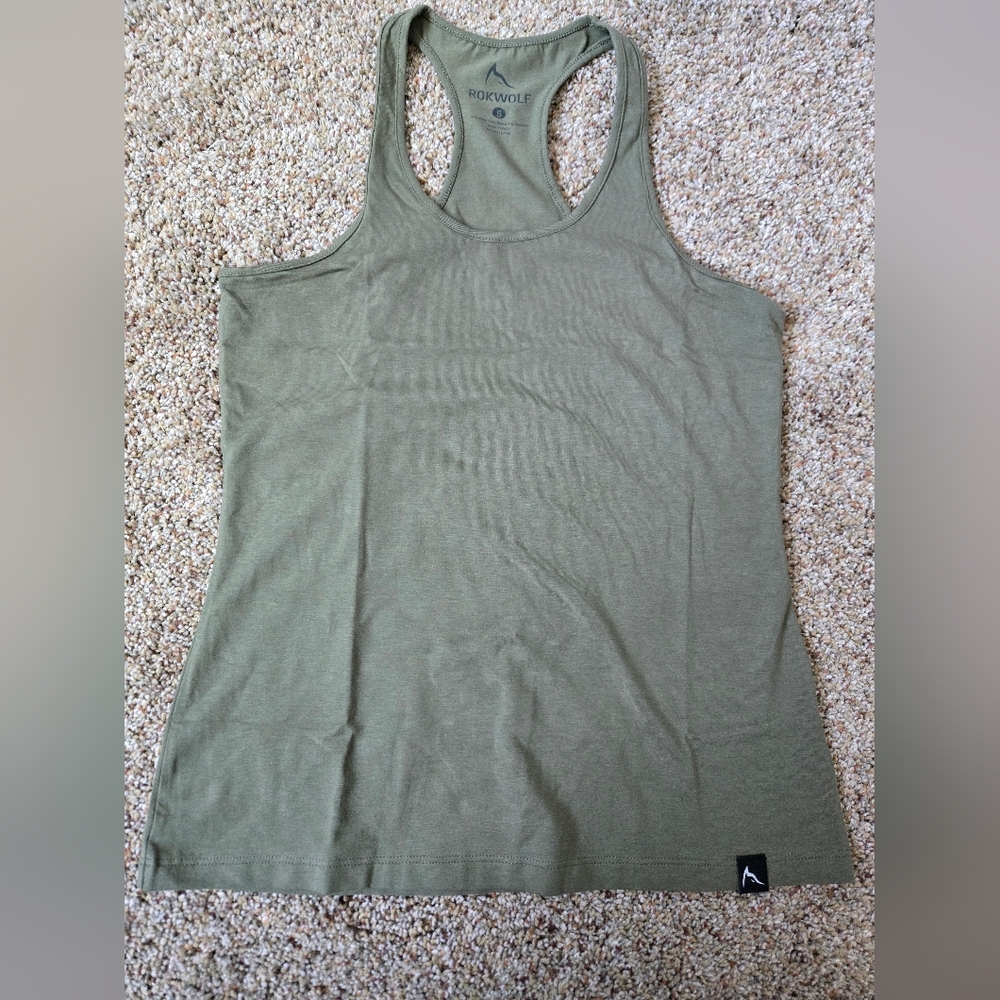 NWOT Rokwolf Womens Burnt Olive Green Tank Top Racerback,Small